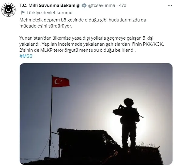 MSB: Yunanistan'dan Türkiye'ye sızmaya çalışan 3 terör örgütü üyesi yakalandı - 1
