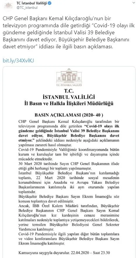 İstanbul Valiliği Kemal Kılıçdaroğlu’nun iddialarını yalanladı