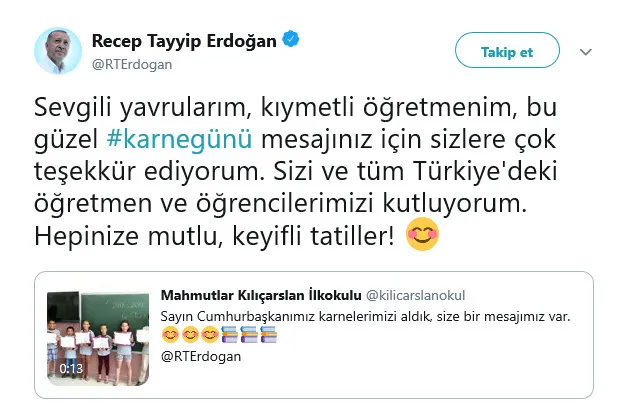 Çocuklardan Başkan Erdoğan’a karne sürprizi