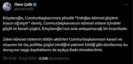 AK Parti Sözcüsü Ömer Çelik’ten CHP Sözcüsü Faik Öztrak’a dış politika ve terör tepkisi