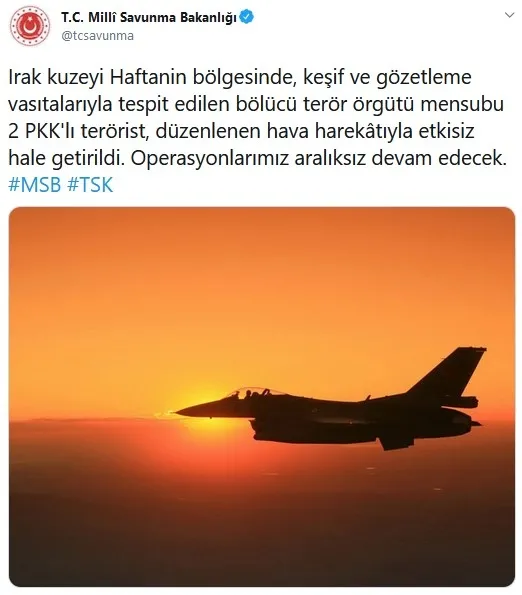 Son dakika: TSK'dan Kuzey Irak'a hareket: 2 PKK'lı öldürüldü - 1