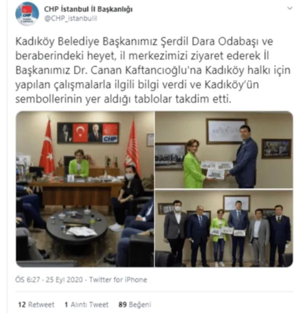 CHP'de 2. Atatürk skandalı! CHP İstanbul İl Başkanlığı Canan Kaftancıoğlu'nun Atatürk tablosu aldığını gösteren tweeti sildi - 2
