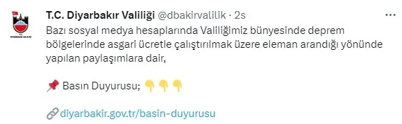 Diyarbakır Valiliği: Asgari ücretle eleman alınacağı iddiası asılsız