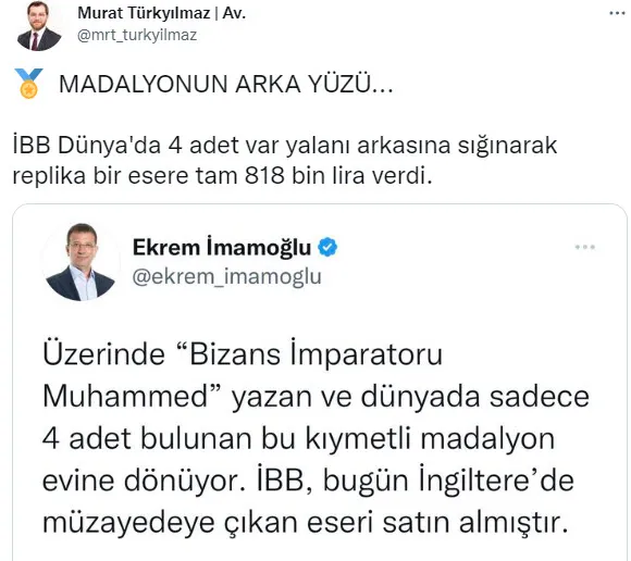 1667301696284.jpg CHP'li İBB'nin "Bizans İmparatoru Muhammed" yazan madalyon yalanı çöktü! AK Partili Türkyılmaz her şeyi açıkladı - 3