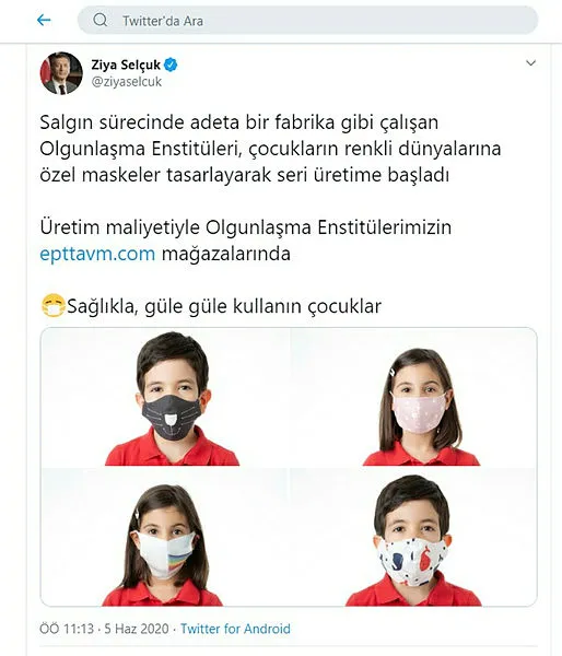 Milli Eğitim Bakanı Selçuk’tan 'çocuklara özel maske' paylaşımı - 1