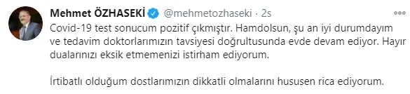 Son dakika: AK Parti Genel Başkan Yardımcısı Mehmet Özhaseki koronavirüse yakalandı - 1