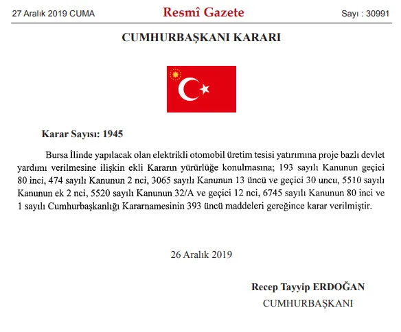 Başkan Erdoğan yerli elektrikli otomobil üretim tesisi için imzayı attı