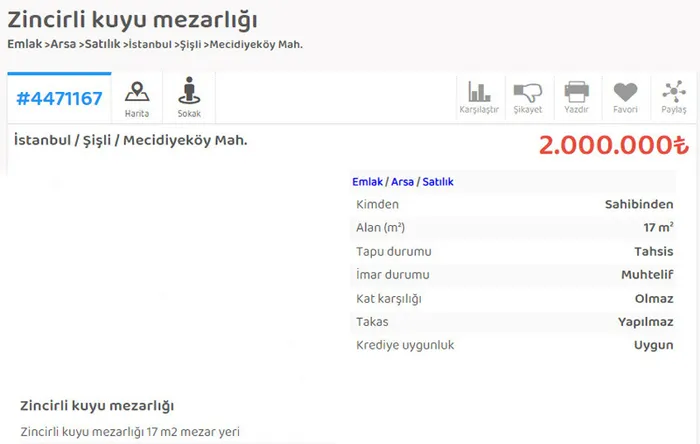 İstanbul’da mezar karaborsası: 2 milyon liraya satıyor! İlan şoke etti: Süleyman Hilmi Tunahan Hazretlerine komşu - 1