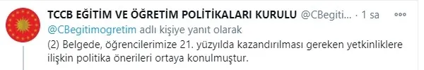 Öğrencilere 21. yüzyıl yetkinliklerinin kazandırılmasına ilişkin politika belgesi taslağı Başkan Erdoğan’a sunuldu