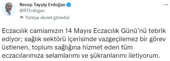 Başkan Erdoğan 14 Mayıs Eczacılık Günü'nü kutladı - 1