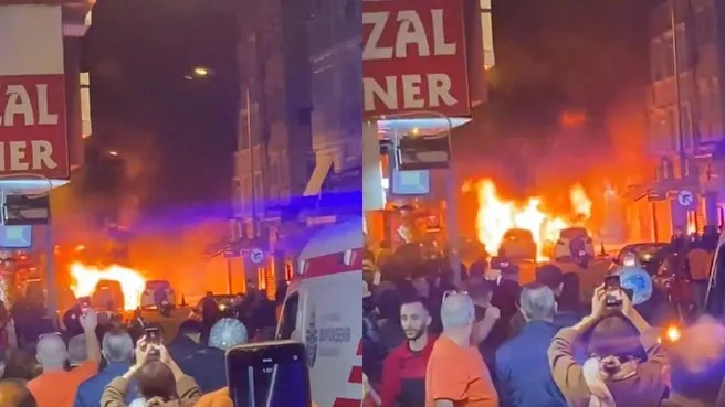 İstanbul'da büyük yangın: Seyir halinde aracı alev aldı park halindeki 4 otomobile sıçradı!