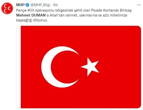 MSB: Pençe Kilit’te Binbaşı Mehmet Duman şehit oldu