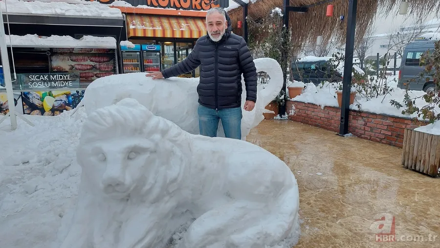 Küçükçekmece’de kardan sanat! Heykeller ilgi çekti 7