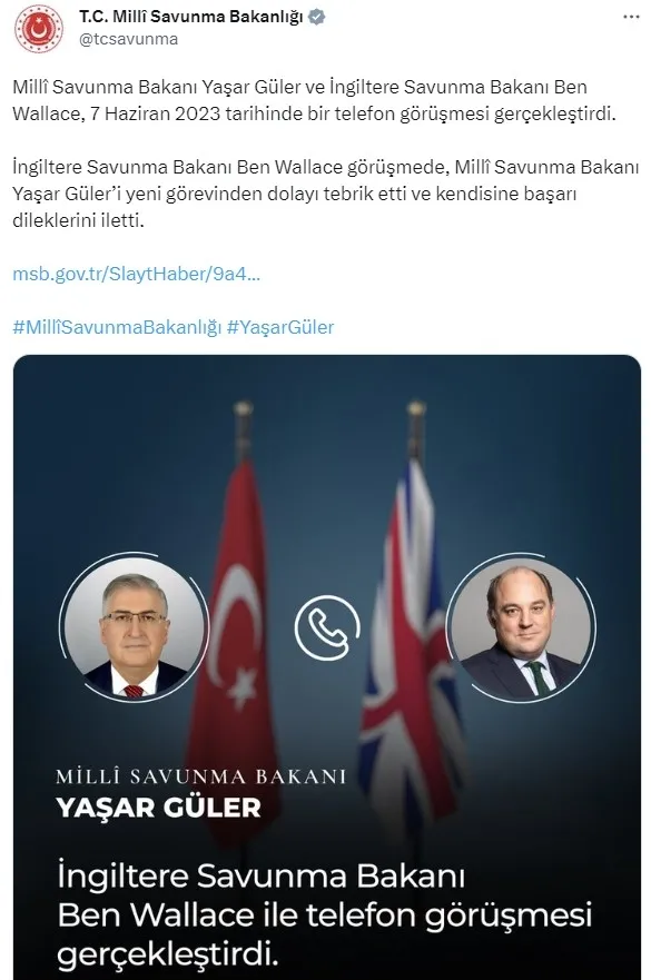1686159166271.jpg Millî Savunma Bakanı Yaşar Güler İngiltereli mevkidaşı Wallace ile görüştü! - 1