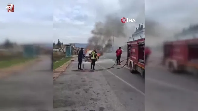 Otomobil alev alev yandı