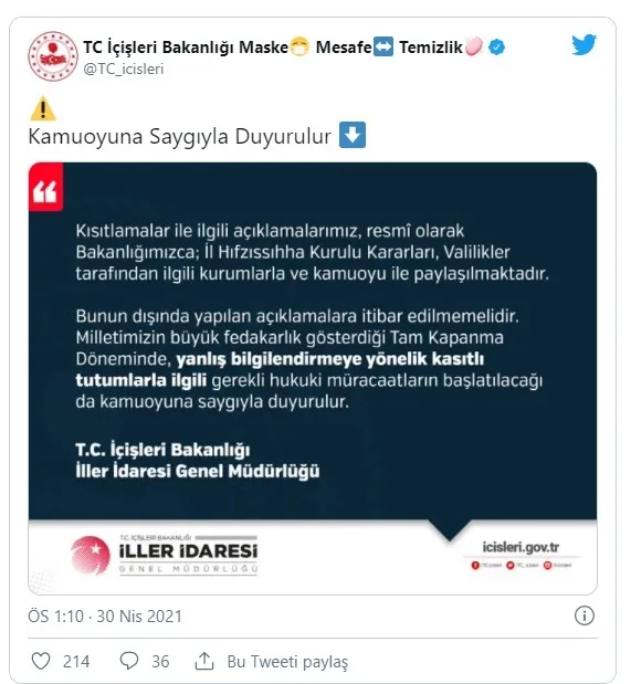 Son dakika: İçişleri Bakanlığı’ndan ’alkol satışı’ açıklaması