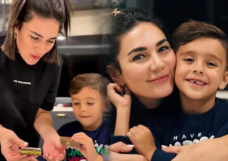 Buse Varol oğlu Burak ile 'Dubai çikolatası' yaptı! Yerken mest oldular...