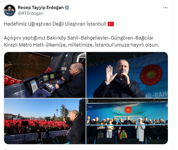 Başkan Erdoğan’dan önemli açıklamalar! İstanbul’a dev hizmet: Bakırköy-Bağcılar Kirazlı Metro Hattı açıldı