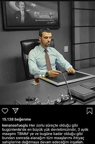 AK Parti Sakarya Milletvekili Kenan Sofuoğlu'dan örnek davranış! 3 aylık maaşını TBMM'ye bağışladı - 1