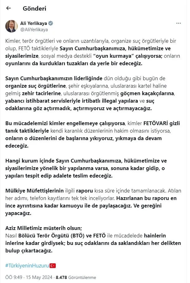 Son dakika | Ayhan Bora Kaplan suç örgütü operasyonu üzerinden kumpas! Bakan Yerlikaya ve Bakan Tunç’tan flaş açıklama