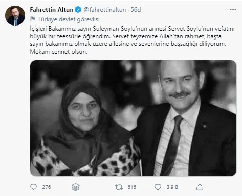 Son dakika: İçişleri Bakanı Süleyman Soylu’nun annesi hayatını kaybetti! Acı haberi Sağlık Bakanı Fahrettin Koca verdi