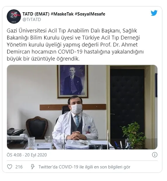 Bilim Kurulu Üyesi Prof. Dr. Ahmet Demircan koronavirüse yakalandı - 1