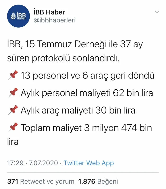 İBB 15 Temmuz Derneği ile arasında yapılan protokolü iptal ettiğini ilk olarak Independent Türkçe’ye bildirdi
