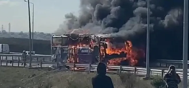 Son dakika: Başakşehir’de yolcu otobüsü alev alev yandı