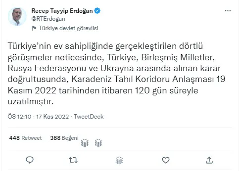 Son dakika: Karadeniz Tahıl Anlaşması 4 ay daha uzatıldı! Başkan Erdoğan duyurdu | Rusya’dan açıklama geldi