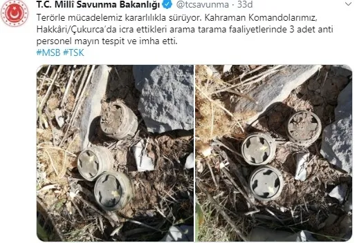 MSB: Hakkari'de 3 anti personel mayını imha edildi - 1
