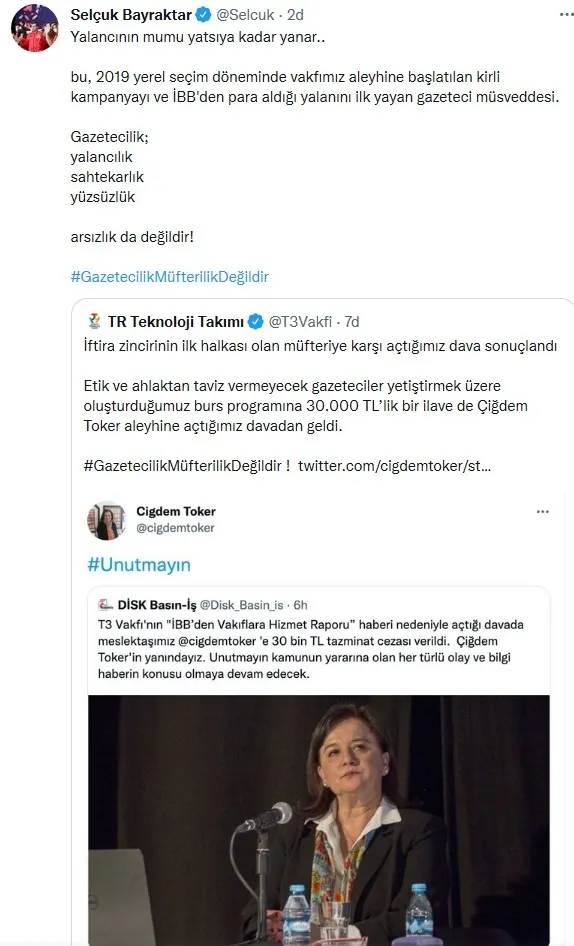 Haluk Bayraktar ve Selçuk Bayraktar'dan Sözcü Gazetesi yazarı Çiğdem Toker’e sert tepki - 1