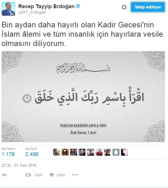 Cumhurbaşkanı Erdoğan'dan Kadir Gecesi mesajı - 1