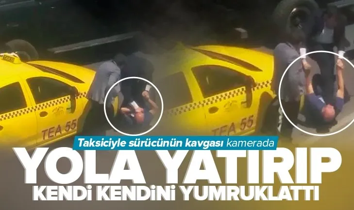 Üsküdar’da taksiciyle sürücünün kavgası kamarada! Kendi kendini yumruklattı