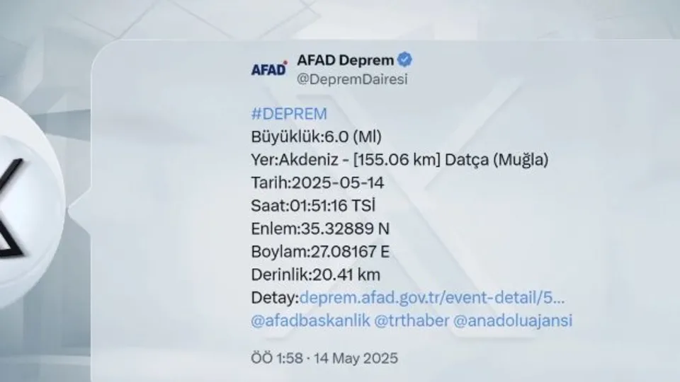 Muğla açıklarında 6,0 büyüklüğünde deprem!