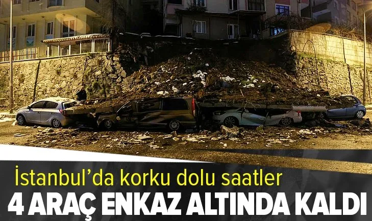 Kağıthane’de istinat duvarı çöktü, 4 araç enkaz altında kaldı