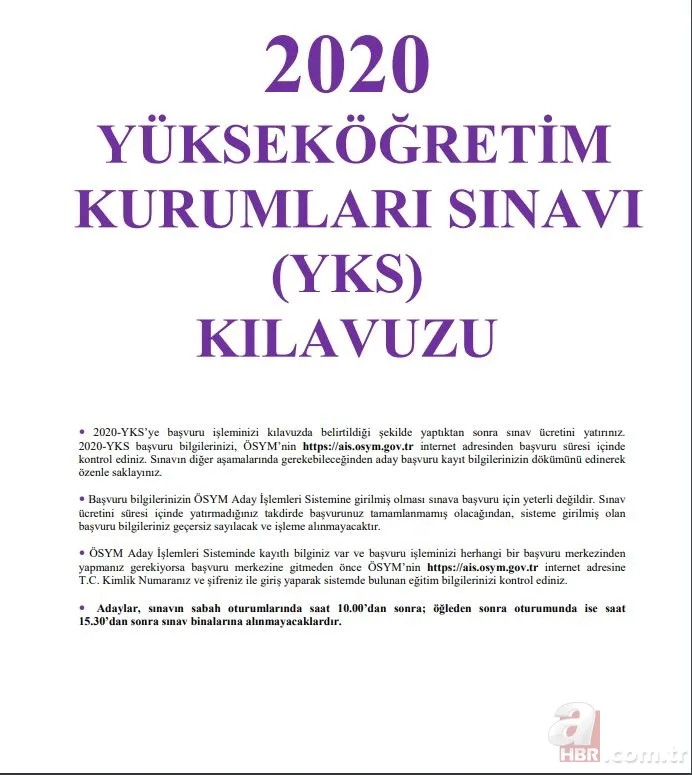 YKS başvuru kılavuzu tam 142 sayfa! YKS 2020 başvurusu yapmadan mutlaka okuyun! İşte 2020 YKS başvuru kılavuzu 1