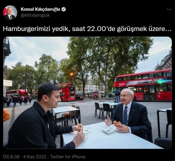 Kılıçdaroğlu’ndan ’hamburger’ paylaşımı: ABD’de izah edemedi İngiltere’de mizahını yaptı