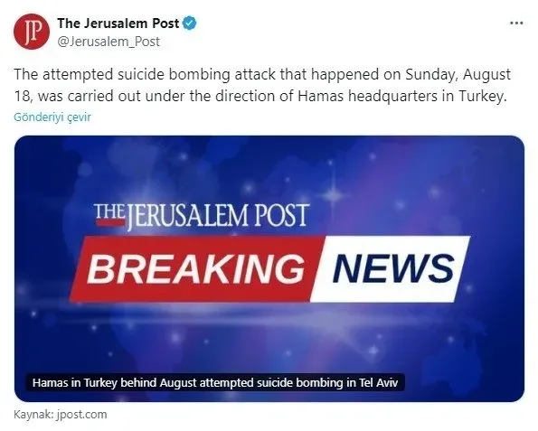 Siyonist basınından Türkiye’ye alçak algı operasyonu! Hamas bahanesiyle hedef gösterdiler