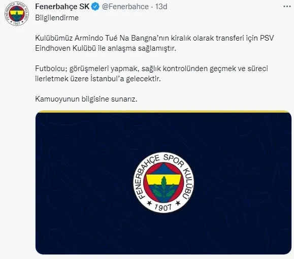 Fenerbahçe’den SON DAKİKA Bruma Armindo Tue Na Bangna açıklaması: Anlaşmaya varıldı