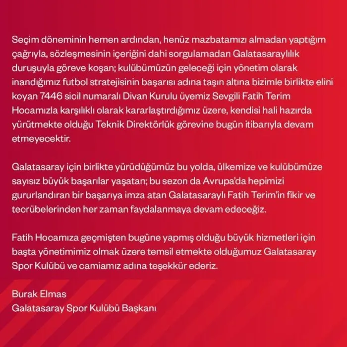 Galatasaray'da Fatih Terim ile yollar ayrıldı! - 5