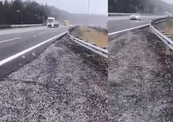 Bolu'da otoyol geçişinde kar yağdı
