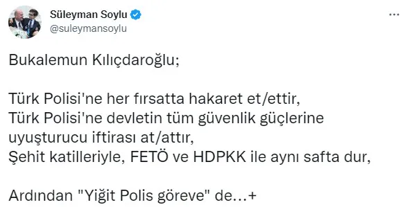 1670850329029.jpg İçişleri Bakanı Süleyman Soylu'dan Türk polisi hakkında çarpıcı ifadeler kullanan CHP'li Kemal Kılıçdaroğlu'na tepki! Bukalemun Kılıçdaroğlu - 3
