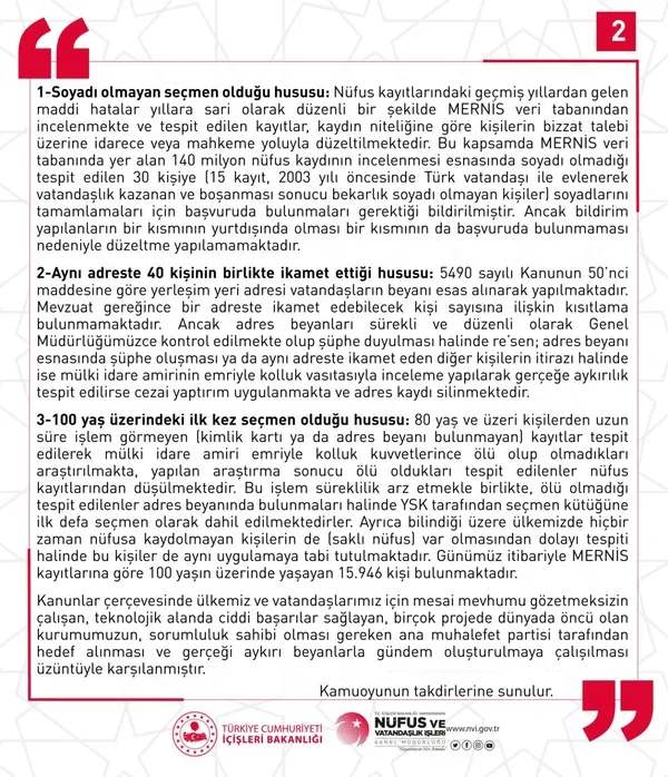 Nüfus ve Vatandaşlık İşleri Genel Müdürlüğü'nden CHP'nin "seçmen" iddialarına yanıt: Gerçeğe aykırı - 2