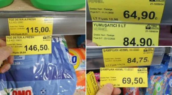 Fırsatçı zincir marketler asgari ücretin açıklamasıyla zam yarışına girdi! Vatandaşlar etiketleri ortaya çıkarttı | Bakan Muş’tan net mesaj