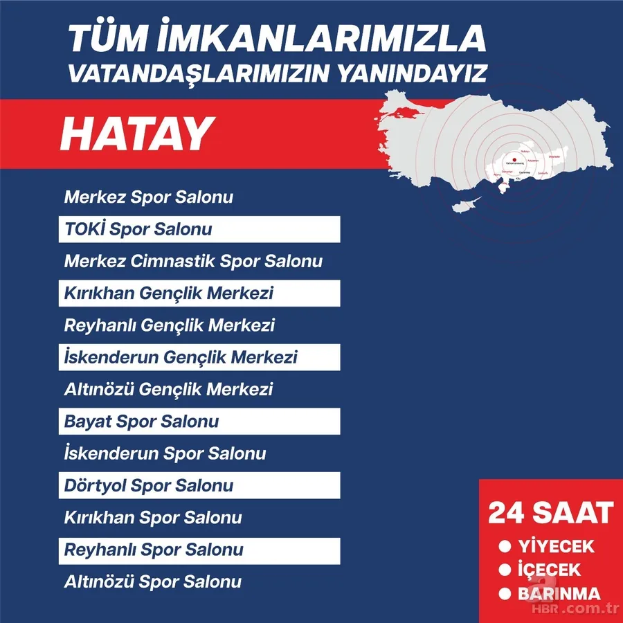 Deprem bölgelerinde hizmette olan tesisler hangileri? 2