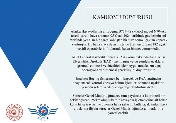 SHGM’den ’Boeing 737 MAX 9’ açıklaması
