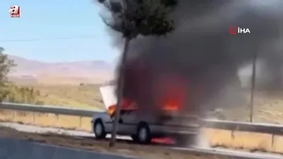 İran plakalı otomobil alev alev yandı