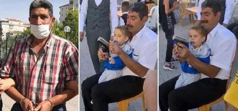 Aksaray'da dede ağzında emzikli torununun eline silah verip ateş ettirdi