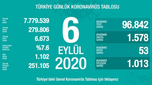 8 Eylül korona tablosu: Türkiye'de corona virüsü vaka sayısı kaç oldu? Koronadan kaç kişi öldü? - 3