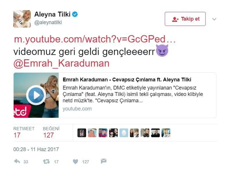 Aleyna Tilki Youtube tarafında yayından kaldırılan şarkısını Cevapsız Çınlama ile ilgili açıklama yaptı - 2